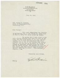 ["The author thanks Honorable  George B. Schwabe for mailing a copy of the Indian Act and expresses regret at not being able to meet in person. The author expresses confidence in Schwabe's ability to handle important world and US issues and sends personal regards."]