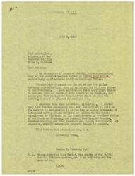 ["The document is from George B. Schwabe, a Member of Congress, to his friends Hunt and Eagleton, attorneys at law. Schwabe informs them that he has received copies of the Public Law affecting Indian land titles and will send one to each of them. He believes this legislation is important and will help cure thousands of titles and save money for various entities. Hunt and Eagleton had previously requested a copy of the bill from Schwabe, which he has now provided."]