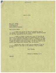 ["Mr. B. A. Lewis, an attorney, wrote to Honorable George Schwabe, a Member of Congress, requesting a copy of the Indian title validating act recently passed by Congress. Schwabe responded that he will send a copy as soon as it is printed and available for distribution. Lewis expressed his interest in the legislation and asked about the prospects of it becoming a law. Schwabe assured Lewis that he will receive a copy of the act and offered his assistance anytime."]