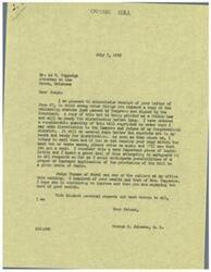 ["The document is a friendly exchange between Congressman George B. Schwabe and Attorney Ad V. Coppedge. Coppedge thanks Schwabe for sending him the Congressional Record and expresses interest in a specific bill related to validating titles to land conveyed by Indians. Schwabe responds, acknowledging the request and stating that copies of the validating statute will be distributed to lawyers and judges in his Congressional district. He also inquires about Coppedge's health and expresses well wishes."]