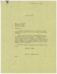 ["The document from Congressman George B. Schwabe to attorney J. W. Bashore acknowledges the receipt of a letter discussing a House Resolution regarding Indians. Bashore's letter outlines the need for a simpler Act regarding the Statute of Limitations and clarifies the Act of Congress from January 27, 1933 in relation to Indian lands. Bashore emphasizes the need for a law specifying that the Statute of Limitations applies to all titles, regardless of notification to the United States or its departments."]