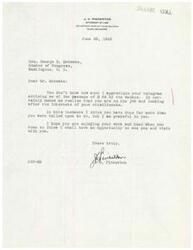 ["The sender, J.C. Pinkerton, expresses gratitude to Honorable  George B. Schwabe for informing him of the passage of S 54 by the Senate. Pinkerton appreciates Schwabe's efforts in looking after the interests of his constituents and expresses a desire to meet with him when he visits Tulsa."]