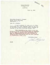 ["The sender received a copy of a legislation regarding validating titles to certain lands conveyed by Indians of the Five Civilized Tribes, and commends the recipient for their interest and courtesy in forwarding the information."]