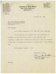 ["The document consists of a series of letters and documents related to H.R. 4060, a bill authorizing an appropriation for payment to the Osage Tribe of Indians. The documents discuss the progress of the bill, scheduling of hearings, and the support needed for its passage in Congress. The Osage Tribe is seeking support from representatives such as George B. Schwabe to help secure the enactment of the bill."]