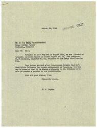 ["The document is a response to a request for copies of Senate Report No. 82 regarding the Osage Civilization Fund. The sender assures that the copies will be provided and expresses willingness to assist constituents. The document is signed by V. W. Dryden on behalf of Congressman Schwabe."]