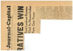 ["The Osage Indian Co-operative party, led by Fred Lookout, won a decisive victory in the election, with Lookout being re-elected as principal chief. Frank Shaw was elected as assistant chief, and eight council members were also elected. This was the first year that general voting by absentee ballot was allowed. The Cooperative party, organized in 1945, plans to implement programs for the benefit of the tribe."]