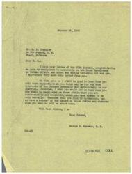 ["The document consists of two letters exchanged between Mr. O. K. Chandler and Congressman George B. Schwabe. Mr. Chandler congratulates Congressman Schwabe on his committee assignments in Indian Affairs and Mines and Mining. He also expresses his interest in working on claims with the Congressman and provides suggestions for improving the welfare of Indians. Congressman Schwabe appreciates the letter and requests more information about the claims Chandler is interested in."]