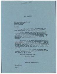 ["The document is from George B. Schwabe to A.L. Commins, discussing a bill (H.R. 2294) that passed the House on July 16th. The bill gives the Secretary of the Interior jurisdiction in determining heirship in cases where Indians die intestate owning restricted land, excluding certain tribes in Oklahoma. Schwabe asks Commins to review the bill and send any objections to their Senators before Congress adjourns."]
