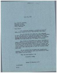 ["The document is informing Mr. Frank W. Nesbitt about a bill, H.R. 2294, which passed the House and is now before the Senate Committee on Indian Affairs. The bill is related to determining heirship in cases where Indians die intestate owning restricted land, excluding the Five Civilized Tribes and the Osages in Oklahoma. The sender, George B. Schwabe, is requesting any objections or specific feedback on the bill before Congress adjourns, in order to address them with the Senators."]
