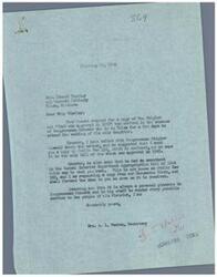 ["Mrs. Charley requested a copy of the Stigler Act approved in 1945 from Congressman Schwabe, but he was unavailable. The secretary, Mrs. Warren, spoke with Congressman Stigler who suggested sending a copy of Public Law 116 instead. Mrs. Warren is also obtaining a copy of Public Law 369, which may be the desired document. Schwabe's office is committed to providing services to the people of his district."]