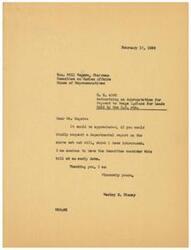 ["Wesley E. Disney has introduced a bill (H.R. 4080) authorizing an appropriation for payment to Osage Indians for lands sold by the United States He is requesting a departmental report on the bill from Honorable  Will Rogers, Chairman of the Committee on Indian Affairs, and hopes that the Committee will consider the bill soon."]
