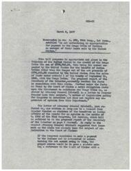 ["The memorandum discusses a bill proposing an appropriation for the Osage Tribe of Indians in the amount of $776,742.03, which was the net proceeds from the sales of Osage lands by the United States. The Attorney General suggests that if Congress decides to make a payment to the tribe, they should refer the matter to the Court of Claims to determine the amount owed after considering set-offs and counterclaims. The memorandum also highlights various set-offs and counterclaims that have been rejected or accepted by the Court of Claims in similar cases. It suggests that Congress should consider reducing the claims of Indian tribes against the United States by the amounts expended by the Government on their behalf."]