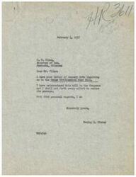 ["Attorney F.W. Files inquires about the Osage Civilization Fund Bill to Congressman Wesley E. Disney, who responds saying he has reintroduced the bill and will work to secure its passage."]