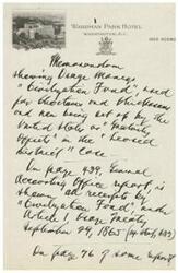 ["The document is a memorandum regarding Osage moneys used for food, housing, and shelter at the Wardman Park Hotel in Washington, D.C. It discusses receipts and expenses related to these activities, as well as the delay in accounting for Indian claims. The memorandum also mentions the disbursement of funds for Choctaw and Chickasaw food, totaling $12,009.79, and the theory that these moneys belonged to the Osage tribe. Additionally, it references a legal case involving the United States and the Defendants Holeman."]