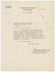 ["The document is a response to a request from Congressman Wesley E. Disney, enclosing a copy of the Attorney General's letter regarding a bill for the relief of the Osage Tribe of Indians, along with a memorandum. It is signed by Alexander Holtzoff, Special Assistant to the Attorney General."]