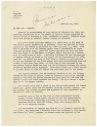 ["The document acknowledges receipt of a request for information regarding claims by the Pawnee Indians of Oklahoma, specifically regarding a deficiency in their reservation area and compensation for rights of way granted to railway companies. The document outlines the history of these claims, including proposed compensation amounts. It concludes that the total claims amount to approximately $6,079.50."]