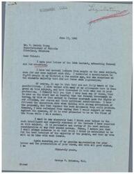 ["The document is a letter from W. Rankin Young, Superintendent of Schools in Cleveland, Oklahoma, to George B. Schwabe, a United States Representative, advocating for Senate Bill 181 which provides Federal Aid for education. Young argues that Federal support is necessary to equalize educational opportunities across the country and addresses concerns about Federal control and religious objections. He also highlights the urgent need for increased funds for education due to teacher shortages and lack of interest in the teaching profession. Young urges Schwabe to support the bill and take a bold stand in favor of Federal Aid for education."]