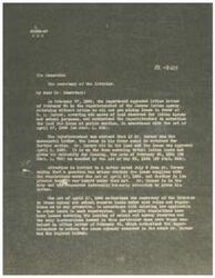 ["The document is a letter from the Commissioner to the Secretary of the Interior regarding the approval of an oil and gas mining lease for H. L. Turner on tribal Indian lands. The lease was initially returned without action but was later approved after Mr. Turner bid on the land at a public auction. There is a question regarding whether the lease complies with regulations under the Act of April 17, 1926. The Commissioner recommends declaring the lease as adopting the tribal lease form for use under the Act of April 17, 1926. The recommendation is approved by the Assistant Secretary."]