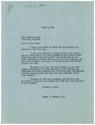["Mrs. Gertrude Green wrote a letter to Congressman George B. Schwabe expressing her interest in Indian claims and urging him to support the Indian Claims Commission Bill. She emphasizes the importance of settling these claims promptly as many individuals have passed away waiting for resolution. Mrs. Green requests Congressman Schwabe's assistance in achieving a satisfactory settlement and offers her support in return. Congressman Schwabe responds, acknowledging the issue and expressing his commitment to taking action to address the Indian claims."]