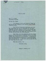 ["Mrs. Hanes wrote a letter to Congressman Schwabe expressing her support for the pending Indian Claims Commission Bill. She mentions her age and contributions to World Wars I and II, and urges Schwabe to help Native Americans receive the benefits they are owed. She emphasizes the long wait for a settlement and the importance of timely action. Schwabe responds, expressing gratitude for her support and acknowledging the need for justice for Native Americans."]