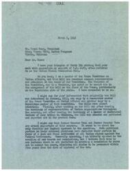 ["Congressman George B. Schwabe received a telegram from Mr. Frank Ross requesting support for HR 4497, the Indian Claims Commission Bill. Schwabe, a member of the House Committee on Indian Affairs, has agreed to assist in managing the bill on the House floor. He explains the history and importance of the bill, which aims to settle Indian claims against the Federal Government. Schwabe also mentions opposition to the bill from individuals who have profited from promoting false claims. He expresses appreciation for support and offers further assistance or information if needed."]