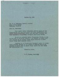 ["Mr. Robertson, a Special Attorney at the Osage Indian Agency in Oklahoma, wrote to Congressman Schwabe requesting fifteen copies of the Congressional Act establishing the Indian Claims Commission. Congressman Schwabe's secretary, V.W. Dryden, responded that the copies will be sent to Mr. Robertson as requested. Dryden also mentioned that Congressman Schwabe is currently in Oklahoma and is committed to serving the people of Oklahoma."]