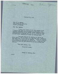 ["The document is a response to Mrs. M. D. Myrick regarding the Indian Claims Commission Bill pending before Congress and a meeting held in Tulsa. The sender expresses regret for not being able to attend the meeting and mentions efforts to support the bill. Mrs. Myrick is thanked for her support and urged to continue advocating for the bill. The sender also discusses the importance of Indian representation and the need for unity in supporting Indian affairs."]