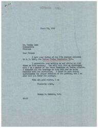 ["Mr. Canuky Lowe wrote to Congressman George B. Schwabe expressing his support for the Indian Claims Commission Bill, H.R. 4497. Schwabe replied, stating that he is a member of the House Committee on Indian Affairs and attended hearings on the bill. He believes it is the proper solution to the problem and is glad that Lowe favors its passage. Schwabe encouraged Lowe to continue supporting the bill for the welfare of Indians in Oklahoma and across the United States."]