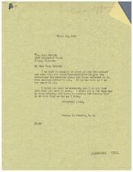 ["Mrs. Myrick is requesting Congressman Schwabe to push for the approval and introduction of two bills introduced by Congressman Stigler. Congressman Schwabe responds saying he is not aware of these measures and does not know what Mrs. Myrick is referring to. He also mentions that there is nothing new regarding the subject at this time."]