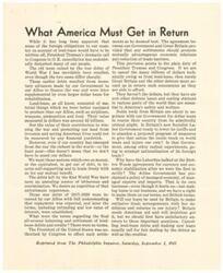 ["President Truman's call to cancel lend-lease debts has caused concern among Americans. The article discusses the need for fair concessions from countries owing money to the US, particularly Great Britain, in return for cancellation of debts. It raises questions about whether Britain will lower tariffs and abandon protectionist measures in exchange for new loans. Fair dealing by both debtor and creditor is emphasized in the context of post-war economic relations."]