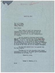 ["Two letters were sent to Representative George Schwabe expressing opposition to including local retail and service trades in the Pepper Bill S-1349. Mr. Schwabe reassured the sender that he also opposes the New Deal program and believes that the matter should be left to employers and employees or handled by the State rather than the Federal Government. He thanked the sender for their interest and support in fighting against governmental interference in business."]