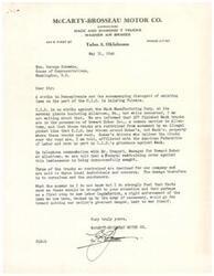 ["The document is from McCarty-Brosseau Motor Co. to Honorable  George Schwabe, expressing concern about a strike in Pennsylvania led by the C.I.O. against Mack Manufacturing Corp. The company is facing problems due to illegal picket lines preventing the delivery of trucks. They call for stricter enforcement of labor laws and government intervention to address the issue. In response, George Schwabe acknowledges the situation and expresses pessimism about the current labor situation in the country. He vows to continue fighting against labor bosses and racketeers in Congress."]
