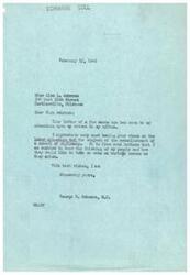 ["Miss Alma L. Ambrose writes to Congressman George B. Schwabe expressing her views on the labor situation and the establishment of a school of diplomacy. She believes that everyone should have the right to work and that a school of diplomacy is urgently needed for international diplomatic service. Congressman Schwabe acknowledges her letter and appreciates her input."]