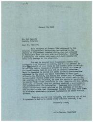 ["Mr. Cal Newport sent a telegram to the Oklahoma Congressional Delegation expressing his concerns about the labor situation and the power of radical union dictators. The delegation's secretary, A. L. Warren, assured Mr. Newport that Congressman Schwabe values the opinions of his constituents and will consider their views when evaluating proposed legislation. Congressman Schwabe has been actively seeking input from the community through questionnaires and personal visits, but acknowledges that not everyone has had the opportunity to share their opinions. Warren thanked Mr. Newport for his telegram and promised to bring his message to Congressman Schwabe's attention upon his return to Washington."]