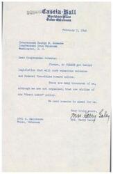 ["The document is from Mrs. Harry Galey of Tulsa, Oklahoma, asking Congressman Schwab to support legislation that will address issues with unions and Federal favoritism. Mrs. Galey believes that many people like her are victims of the current labor policies and need someone to advocate for them."]