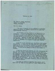 ["The sender received a telegram urging support for legislation to solve the labor-industry conflict. The sender believes little legislation is necessary and that the President and Governors could handle the situation if they wanted to. However, since they have not taken action, Congress may need to pass legislation. The sender prefers the Case bill over the Norton bill and believes it is a step in the right direction for public welfare. The sender appreciates being informed about the issue and intends to support the Case bill. The sender urges the Oklahoma Congressional delegation to support remedial legislation for the labor-industry conflict."]