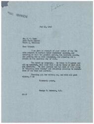 ["The document from R.W.C Conn to George B. Schwabe expresses concern about labor racketeer leaders and urges for legislation to control John L Lewis and Sidney Hillman, who are seen as America's public enemies. Conn advocates for a return to the American way of life and praises Schwabe for supporting this cause. Schwabe responds by agreeing with Conn's views and expressing his commitment to advocating for legislation that aligns with those beliefs."]