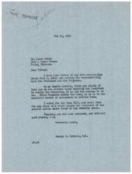 ["The document is from Louis Selby to Congressman George B. Schwabe, expressing concern about the actions of John L. Lewis and urging Congress to pass legislation to control him. Congressman Schwabe responds by stating that there are already laws in place for the President to handle the situation and that he will vote for any bill that prioritizes the interests of the general public over minority groups."]