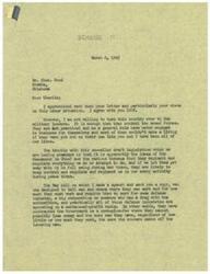 ["The document is a letter exchange between Mr. Schwabe and Mr. Good discussing their views on labor legislation and the role of military leaders in controlling the country. Schwabe expresses concern about the draft legislation and its impact on workers in defense industries. He also discusses the potential dangers of a militaristic government and the need for fair treatment of workers. Good responds by agreeing with Schwabe's views and expressing his frustration with labor legislation that does not prioritize the welfare of workers."]