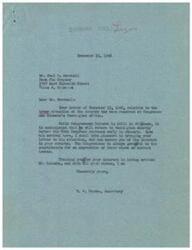 ["Paul W. Marshall, the owner of Bama Pie Company, wrote a letter to Congressman Schwabe expressing his concerns about the labor situation in the country and the need for equal rights for capital and labor. He also mentioned the need to repeal laws that may be destroying the Constitution of the United States. The Secretary, V.W. Dryden, responded to Marshall's letter, assuring him that Congressman Schwabe will consider his remarks upon his return to Washington."]