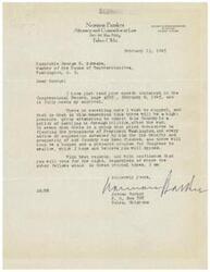 ["Norman Barker, a notary and stenographer from Tulsa, Oklahoma, writes to George B. Schwabe, a member of the House of Representatives, to express approval of his recent speech in the Congressional Record. Barker also warns against a high-pressure group pushing for the country to get involved in foreign politics after the war, and urges Schwabe to oppose any budget or program that goes against the principles of President Washington. He expresses confidence in Schwabe's ability to vote for what is right in these crucial times."]