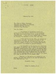 ["The document is a letter from George B. Schwabe, a member of Congress, responding to a letter from Glenn C. Kiley, President of the Oklahoma City Chamber of Commerce, regarding the \"Work or Fight\" bill. Schwabe explains his opposition to the bill, citing concerns about its impact on free enterprise and labor in America. He also expresses his belief that the Senate will not pass the bill in its current form. Schwabe thanks Kiley for reaching out and sends his best wishes to him and the Chamber of Commerce."]