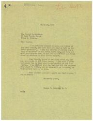 ["In a letter dated March 19, 1945, George B. Schwabe expresses his opposition to the New Deal and all its programs to George C. Anderson. He mentions sending a copy of his speech on the nurse draft bill and requests feedback on his attitude towards the subject. George C. Anderson responds on March 15th, thanking Schwabe for his speech and expressing agreement with his views."]