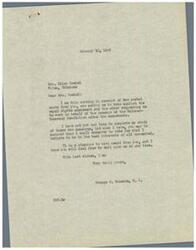 ["The recipient of the letter, Mrs. Ellen Goebel, had sent two postal cards to Congressman George B. Schwabe regarding the equal rights amendment and the Maloney-Monroney Resolution. Congressman Schwabe has not yet completed his study of the measures but assures Mrs. Goebel that he will vote in the best interests of all concerned. He also invites her to reach out to him at any time."]