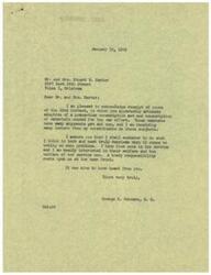["The document consists of two letters, one from Mr. and Mrs. Carter advocating for a peace-time conscription act and conscription of materials needed for the war effort, and one from George B. Schwabe, a member of the House of Representatives, responding to their letter. Schwabe explains that he is receiving many letters on the subject and will vote in what he believes is the best interest of the country. The second letter is from an unknown writer expressing support for a National Service act and stating that the President and military leaders have requested such a law. The writer believes that drafting individuals for war production is no different than drafting them for military service."]