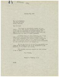 ["The document is a correspondence between George B. Schwabe, a member of Congress, and G.C. Spillers, discussing a national service act requiring all persons between 18 and 65 to be subject to war work. Spillers disapproves of the \"work or fight\" proposal and suggests a compromise. Schwabe acknowledges the suggestions and promises to consider them, asking for further input on important issues."]