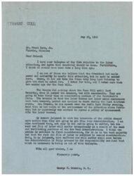 ["The document is a letter from George B. Schwabe discussing the labor situation and the need for immediate legislation by Congress to outlaw strikes affecting national welfare and safety. Schwabe criticizes the New Deal Administration for appeasing labor bosses and calls for more action to protect the public and the rank and file of labor. The document also mentions recent legislative actions taken by the House and Senate in response to the labor situation."]