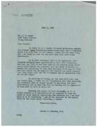 ["The document is a letter from Congressman George B. Schwabe to Mr. J. R. Coker in response to a telegram protesting the labor situation. Schwabe agrees with Coker and mentions voting for the Case Bill to curb racketeers. He also mentions existing laws that could address the situation and voting for the President's bill. Schwabe assures Coker of his commitment to representing the people's interests."]