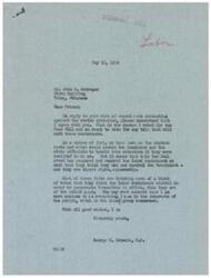 ["Mr. John M. McGregor is writing to Congressman George B. Schwabe expressing his concerns about labor racketeers and the influence they have on the government. He demands that Schwabe take action and share his opinion on John L. Lewis, stating that allowing one man to control the country is dictatorship, not democracy. Schwabe agrees with McGregor and states that he is willing to vote for bills to curb the influence of labor racketeers."]