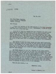 ["The document is a letter from George B. Schwabe to Claud Neet, President of the Pawnee Chamber of Commerce, discussing the labor situation and the need for action to curb nationwide strikes in coal, railroad, and other industries. Schwabe expresses his belief that the public interest should come before the interests of labor bosses and union racketeers. He criticizes the New Deal Administration for their weak and vacillating position on the issue. Schwabe agrees that drastic legislation is needed to protect the public from strikes and labor racketeers."]